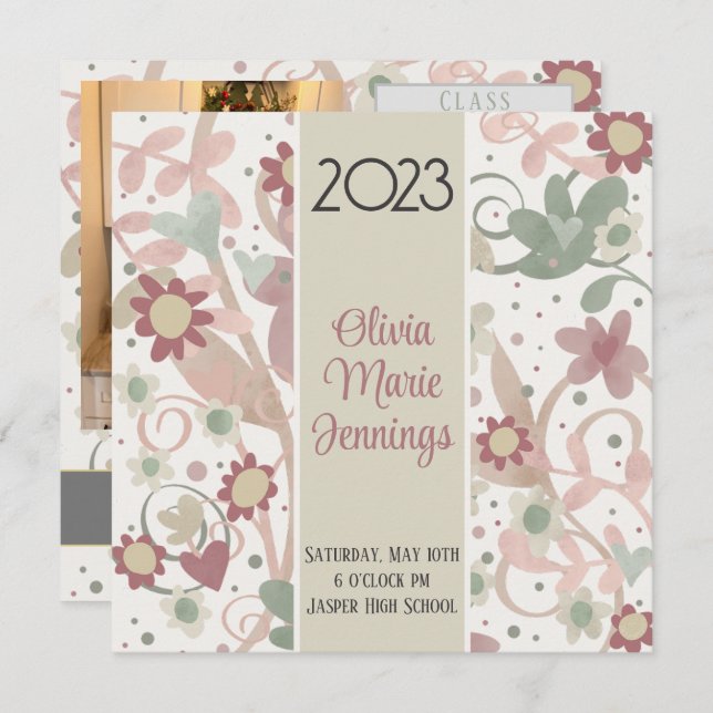 Pretty Floral Pastel Graduation Invitation  (Front/Back)