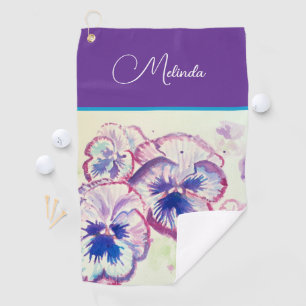 Pretty Floral Pastel Pansy Purple Watercolor  Golf Towel