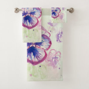 Pretty Floral Pastel Pansy Purple Watercolor Towel