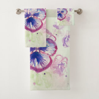 Pretty Floral Pastel Pansy Purple Watercolor Towel