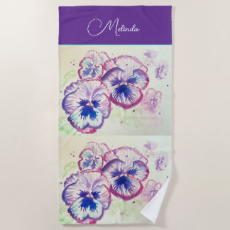 Pretty Floral Pastel Pansy Purple Watercolor Towel