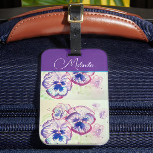 Pretty Floral Pastel Pansy Purple Watercolor Towel Luggage Tag