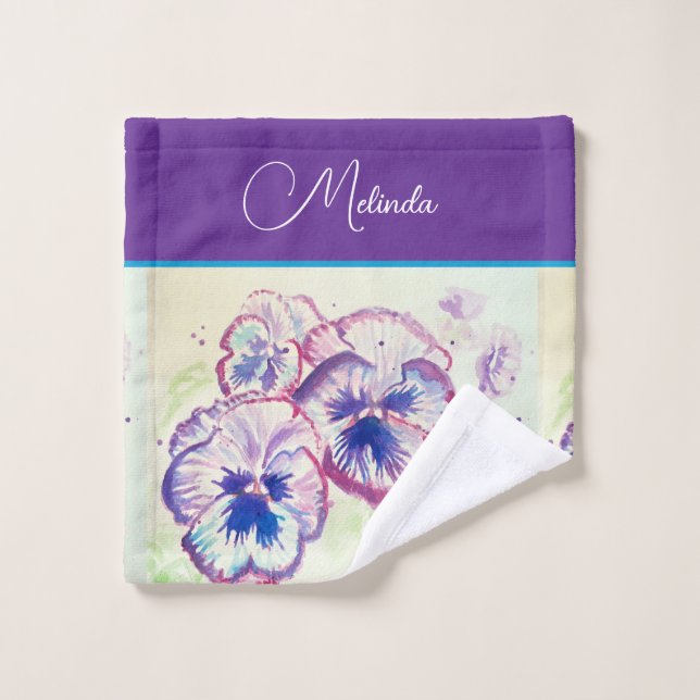 Pretty Floral Pastel Pansy Purple Watercolor  Wash Cloth (Wash Cloth)