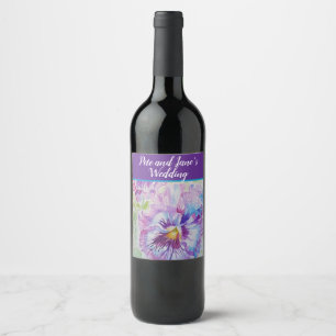Pretty Floral Pastel Pansy Purple Watercolor Wine Label