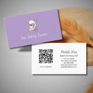 Pretty Floral Pastry Cake Mixer Purple QR code  Business Card