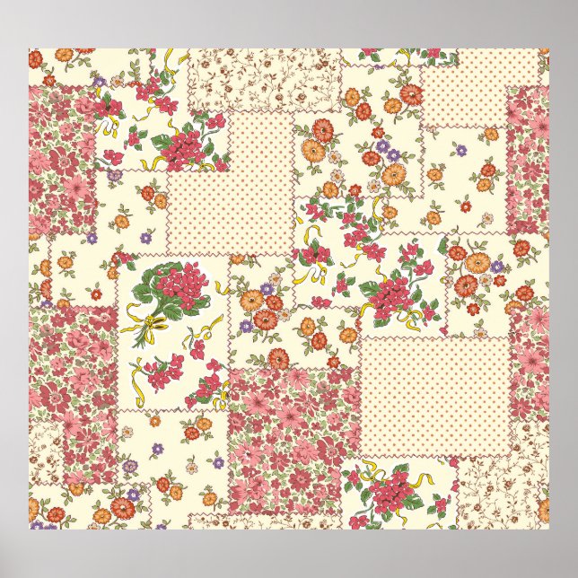 Pretty Floral Patchwork Seamless Design Poster (Front)