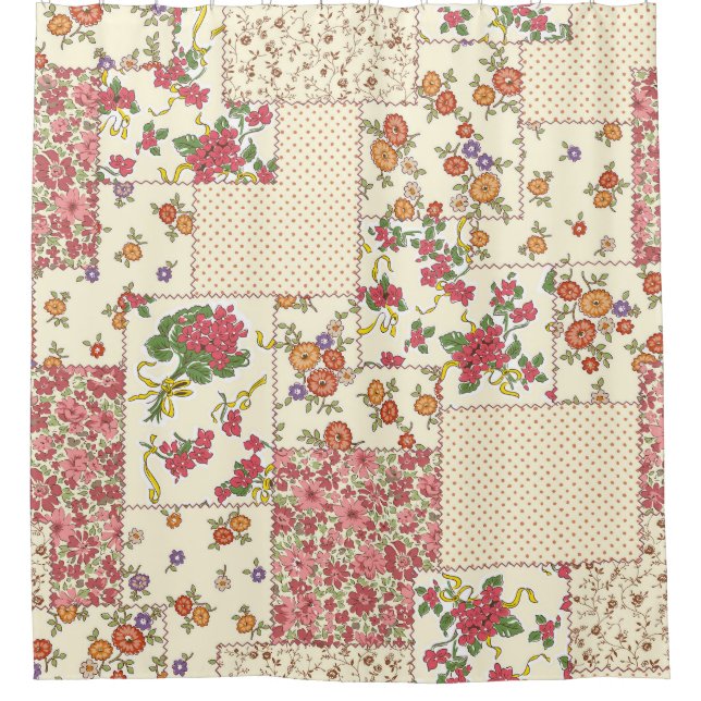 Pretty Floral Patchwork Seamless Design Shower Curtain (Front)