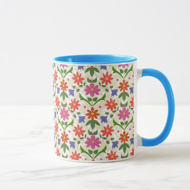 Pretty Floral Pattern and Polka Dots on Ecru Mug (Right)