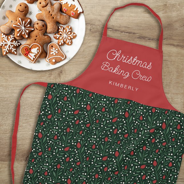 Pretty Floral Pattern Christmas Baking Crew | Name Apron (Creator Uploaded)