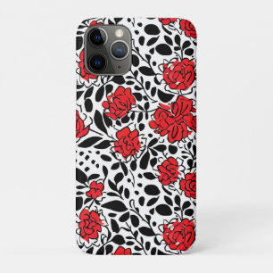 Pretty Floral Pattern in Red, Black and White Case-Mate iPhone Case