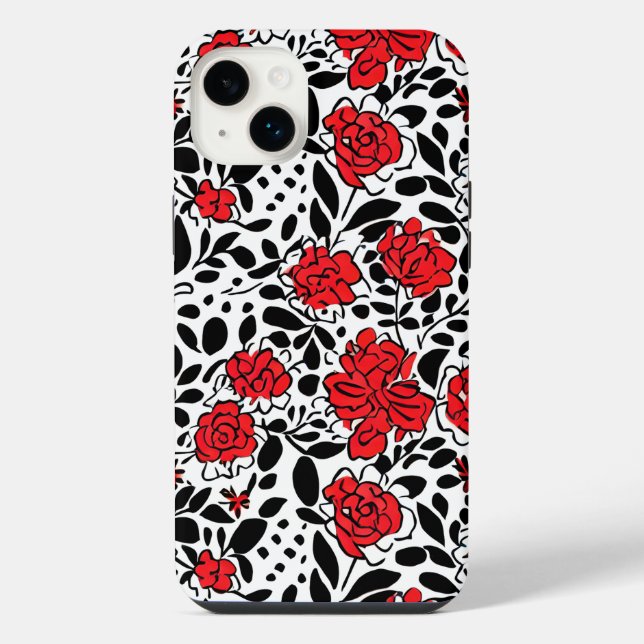 Pretty Floral Pattern in Red, Black and White iPhone Case (Back)