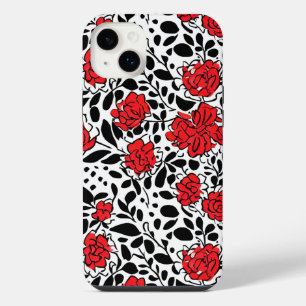 Pretty Floral Pattern in Red, Black and White iPhone 14 Plus Case