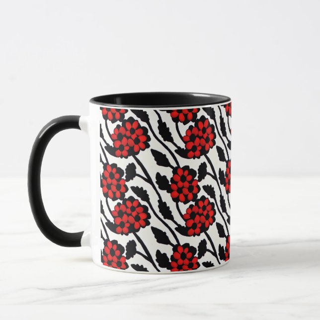 Pretty Floral Pattern in Red, Black and White Mug (Left)