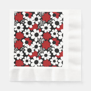 Pretty Floral Pattern in Red, Black and White Napkin