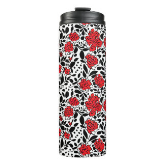 Pretty Floral Pattern in Red, Black and White Thermal Tumbler