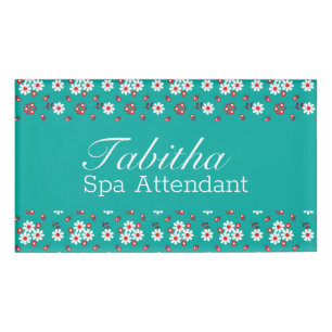Pretty Floral Pattern on Aqua Badge