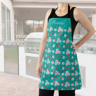 Pretty Floral Pattern on Aqua Personalised Apron