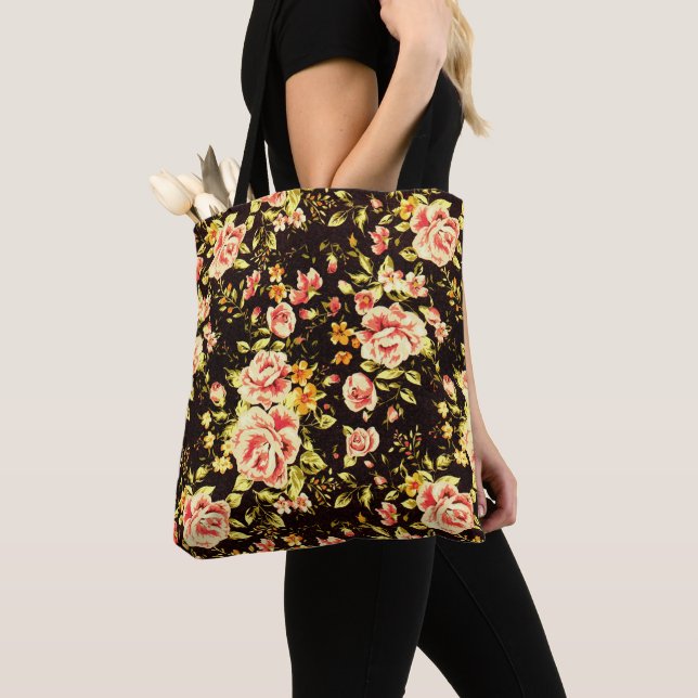 Pretty Floral Pattern pink rose, yellow flowers Tote Bag (Close Up)