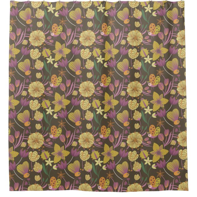 Pretty Floral Pattern Shower Curtain (Front)