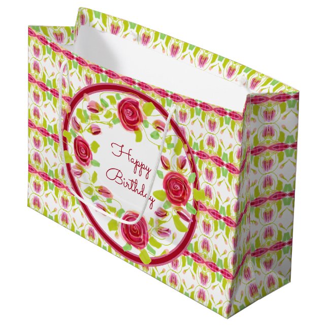 Pretty Floral Patterned Designer Large Gift Bag (Front Angled)