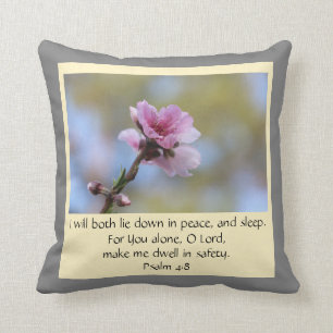 Pretty Floral, Peach Blossom, w Verse (Psalm 4:8) Cushion