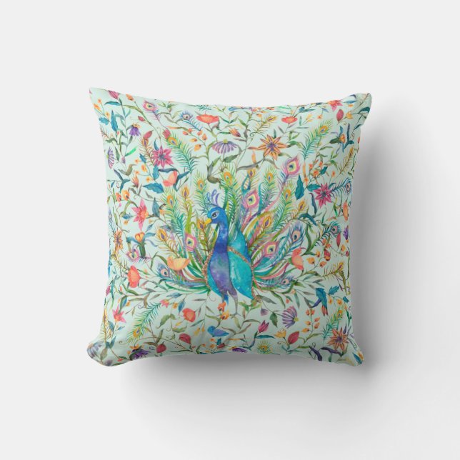 Pretty Floral  Peacock  Cushion (Front)