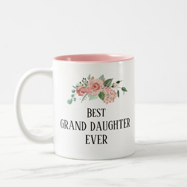 Pretty floral Personalised  best granddaughter Two-Tone Coffee Mug (Left)