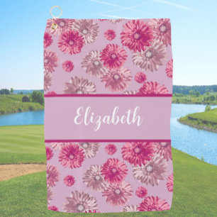 Pretty floral pink custom name gift for golfer golf towel