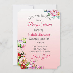 Pretty Floral Pink Girl's Baby Shower Invitation