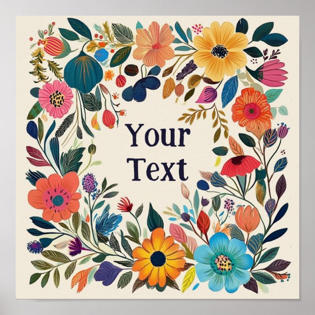 Pretty Floral Poster - Customisable - Folk Art (Front)