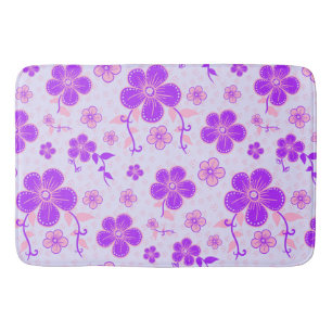 Pretty Floral Print Purple and Pink on Lavender Bath Mat