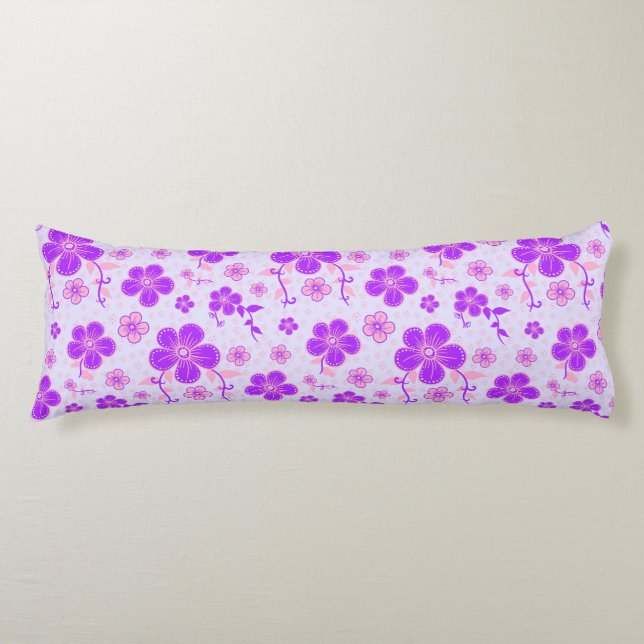 Pretty Floral Print Purple and Pink on Lavender Body Cushion (Front)