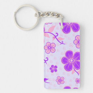 Pretty Floral Print Purple and Pink on Lavender Key Ring