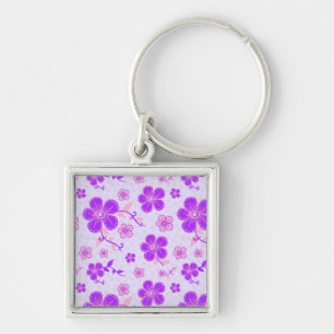 Pretty Floral Print Purple and Pink on Lavender Key Ring