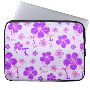 Pretty Floral Print Purple and Pink on Lavender Laptop Sleeve