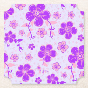 Pretty Floral Print Purple and Pink on Lavender Paper Coaster