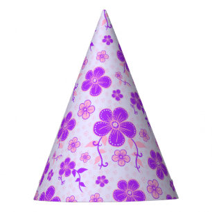 Pretty Floral Print Purple and Pink on Lavender Party Hat