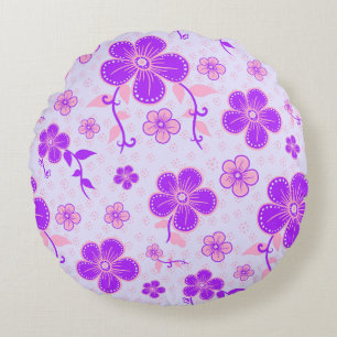 Pretty Floral Print Purple and Pink on Lavender Round Cushion