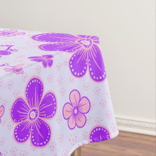 Pretty Floral Print Purple and Pink on Lavender Tablecloth