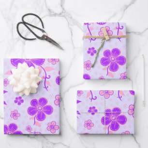 Pretty Floral Print Purple and Pink on Lavender Wrapping Paper Sheet