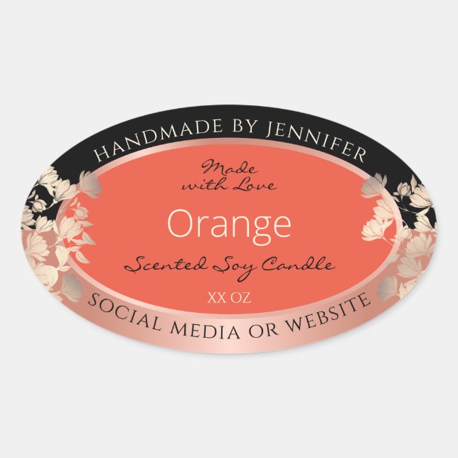 Pretty Floral Product Labels Orange Red Rose Gold (Front)