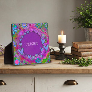 Pretty Floral Purple Heart Boho ONE WORD Plaque