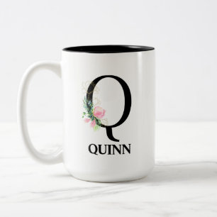 Pretty Floral Q monogrammed alphabet Two-Tone Coffee Mug