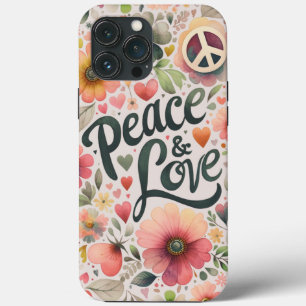 Pretty Floral Retro Peace & Love iPhone 13 Pro Max Case