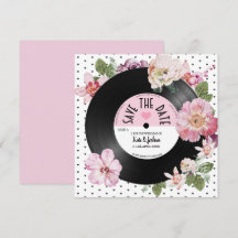 Pretty floral retro vinyl Save the Date Wedding 