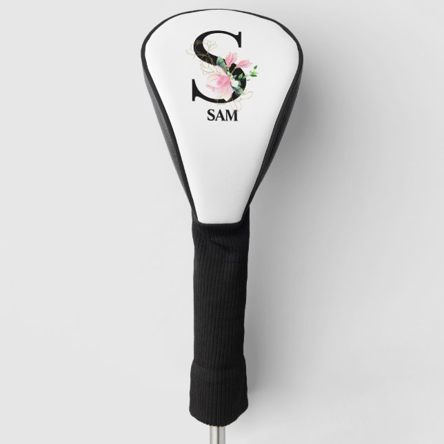 Pretty Floral S Initial Monogrammed Golf Head Cover (Front)