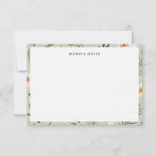 Pretty Floral Sage Green Gold Botanical Pattern Thank You Card