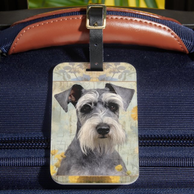 Pretty Floral Schnauzer Luggage Tag (Front Insitu 2)