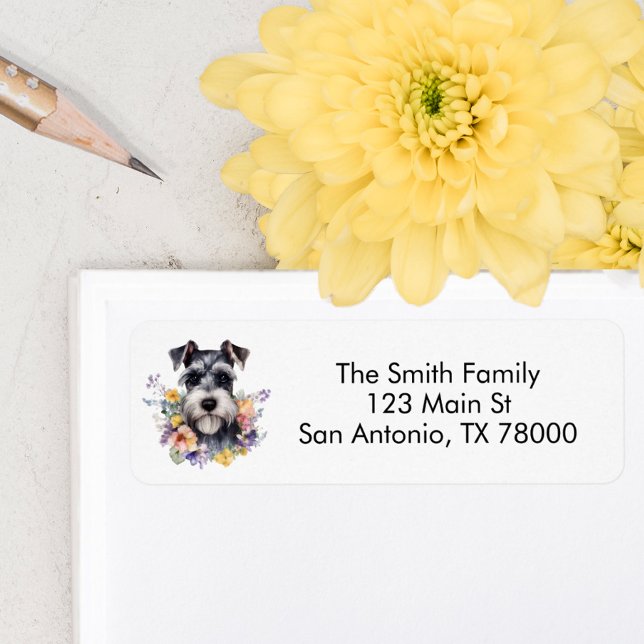 Pretty Floral Schnauzer Return Address (Schnauzer return address label)