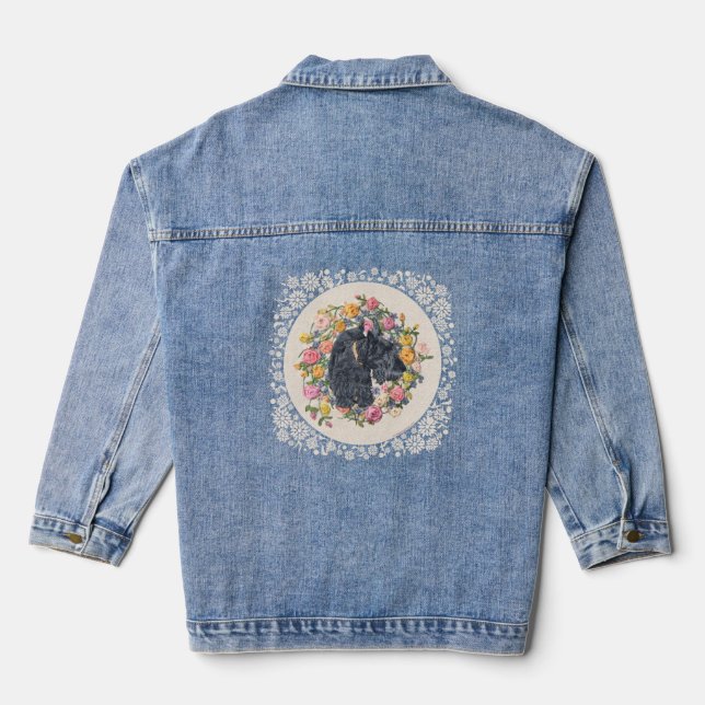 Pretty Floral Scottish Terrier Denim Jacket (Back)